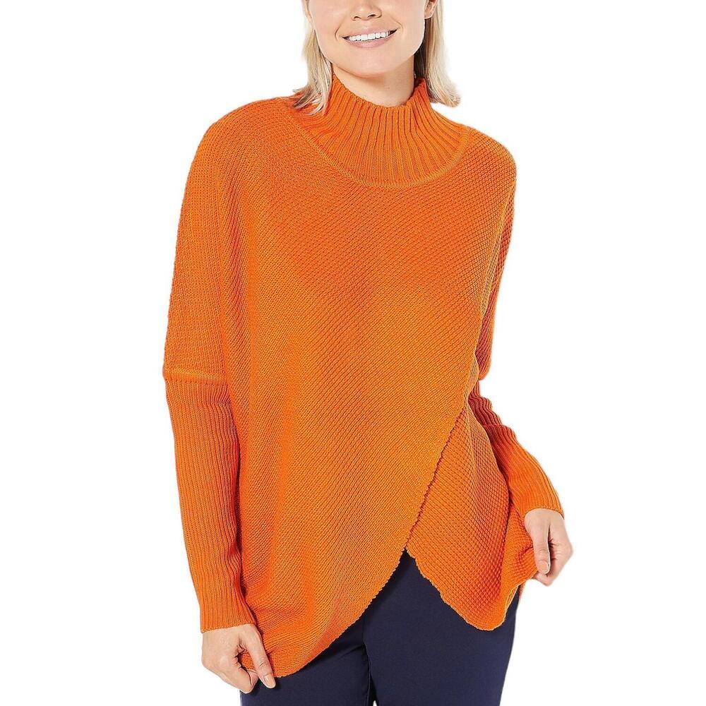 Truth + Style Knit Cross Over Funnel Neck Sweater Pumpkin - Regular